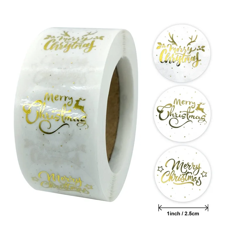 

1Inch/25mm Round Transparent Gold Foil Merry Christmas Stickers Label for Xmas Gifts Card Envelope Decor Clear Sealing Sticker