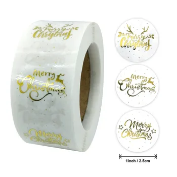 

1Inch/25mm Round Transparent Gold Foil Merry Christmas Stickers Label for Xmas Gifts Card Envelope Decor Clear Sealing Sticker