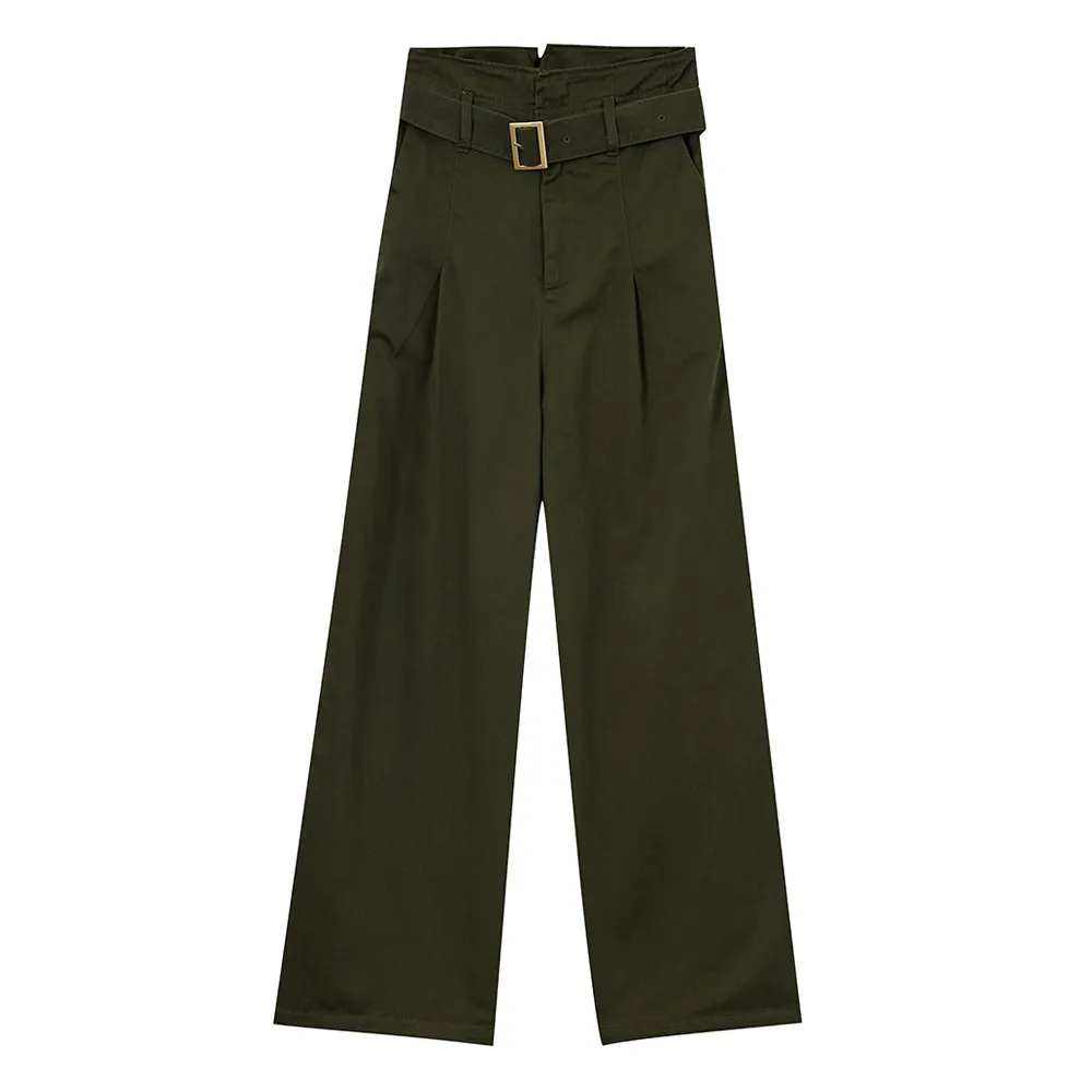 Metersbonwe, широкие штаны для женщин, черные брюки, женские широкие штаны, свободные штаны, высокое качество, тянущаяся Талия, штаны для офисных леди - Цвет: Green