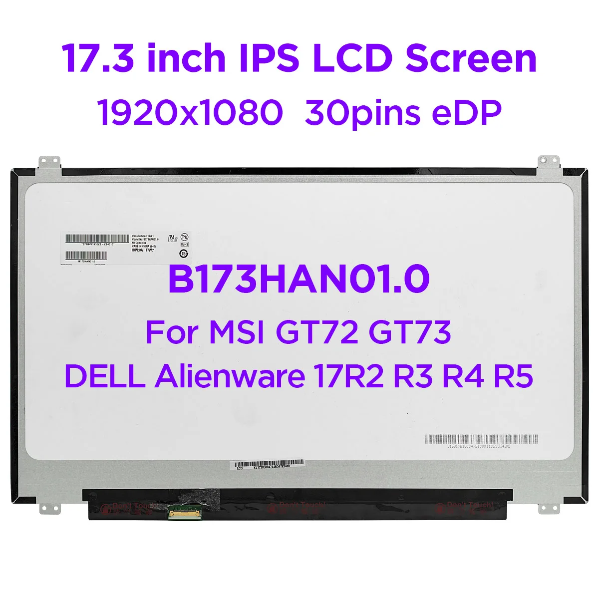 

17.3" IPS Laptop LCD Screen B173HAN01.0 Fit LP173WF4-SPF1 SPF2 SPF3 SPF4 SPF5 for DELL Alienware 17R2 R3 R4 R5 MSI GT72 GT73