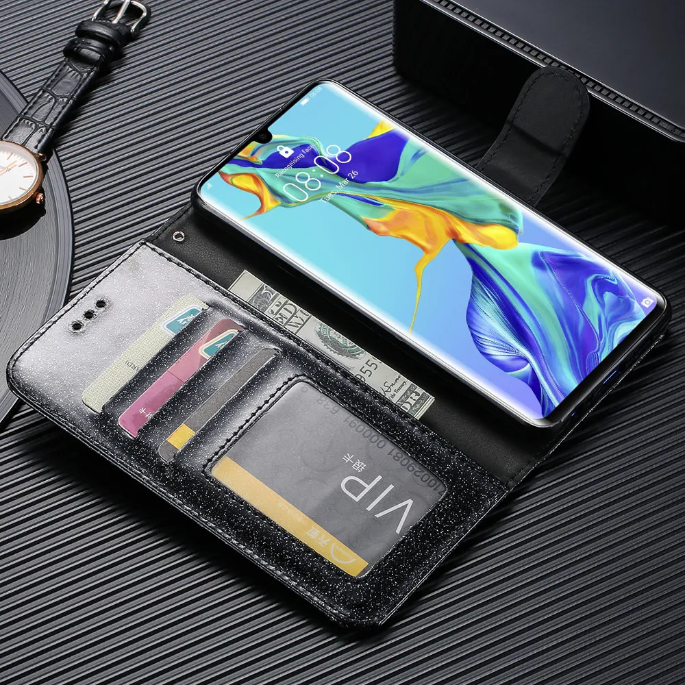 LCHULLE Luxury Glitter Wallet Case For Huawei P30 Pro Nova 4e Women Flip Card Holder Leather Cover Shockproof Protective Shell