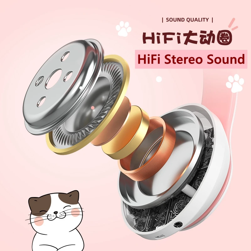 Glowing Light Cute Cat Bluetooth Kid Headphone with Mic Can Close LED Girls Music Bass Helmet Phone Tablet Wireless Headset Gift