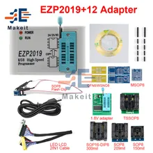Ezp2019 alta velocidade usb spi programador ezp 2019 suporte 24 25 26 93 eeprom 25 flash bios chip com 2/5/8/12 adaptador expandir placa