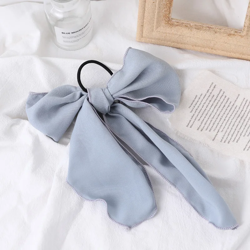 blue gray Ins, новинка, женские элегантные шифоновые эластичные резинки для волос с большим бантом, милый конский хвост, повязка на голову, украшение для волос, модные аксессуары для волос - Цвет: blue gray