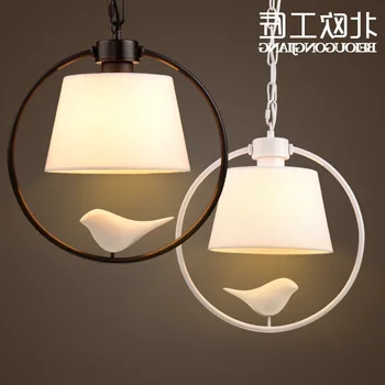 

Birds Pendant Lights Vintage Lamp Resin Bird Fabric Lampshade For Kitchen Lighting Dining Room Retro Loft Pendant Lamp Shade