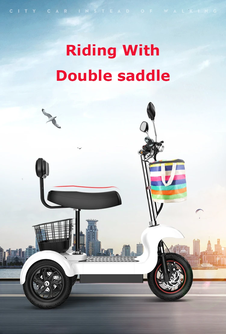 SEALUP Электрический трехколесный скутер три колесных электрических скутеров 12-дюймовый 48V 500W Портативный Электрический скутер для взрослых с двухместная качеля