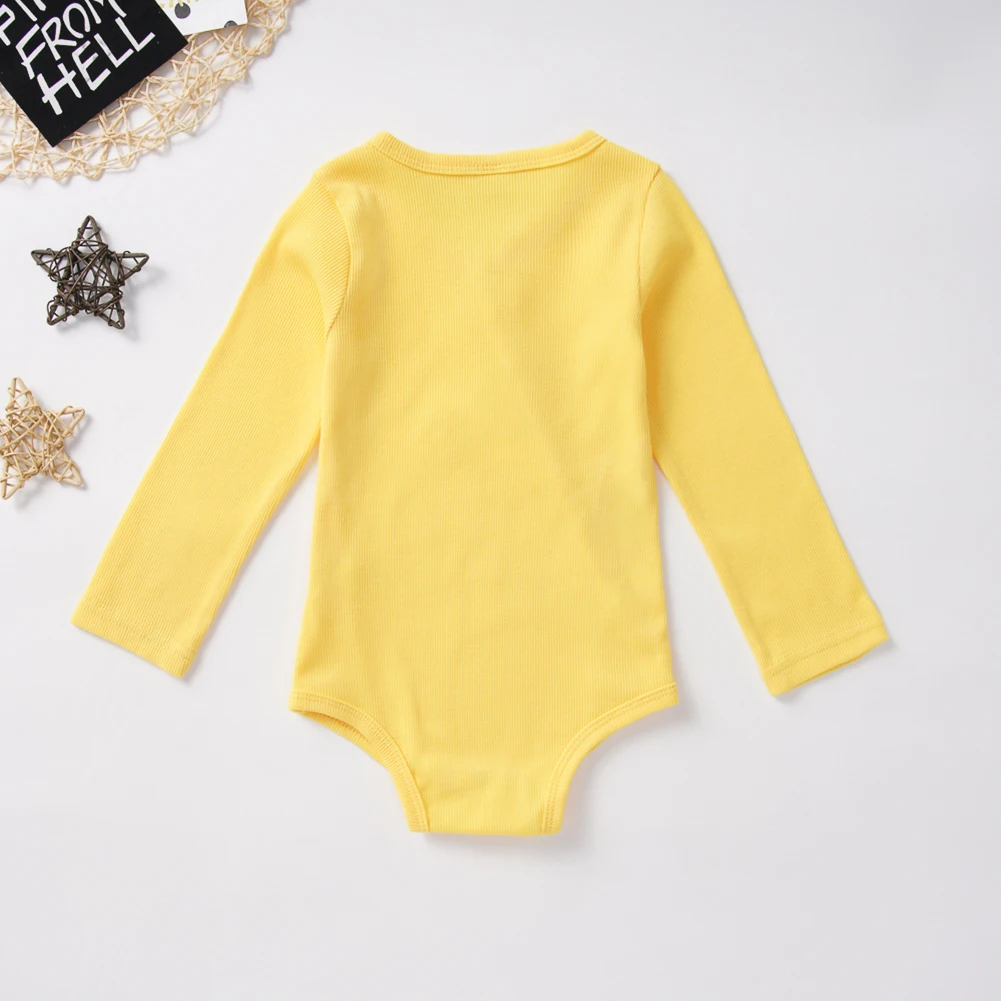 Fashion Autumn Baby Bodysuits Boys Girls Solid Color Long Sleeve Romper Button Jumpsuit