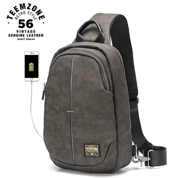 

USB Charging Casual Multi-function Crossbody Bag Men Canvas Cross-body Bags Male Waterproof Short Trip Chest Bag Pack 45