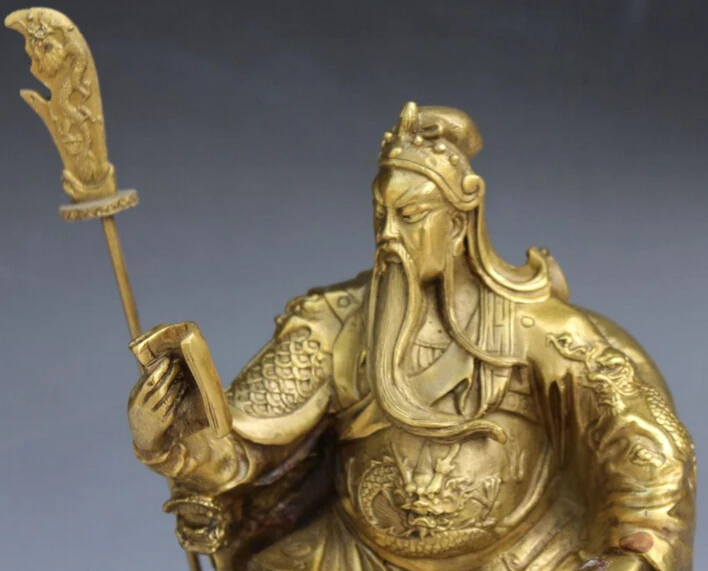 1" Китайский Бронзовый сиденье платье с драконами guan Gong Yu Бог войны рыцарь статуя R0707 B0403