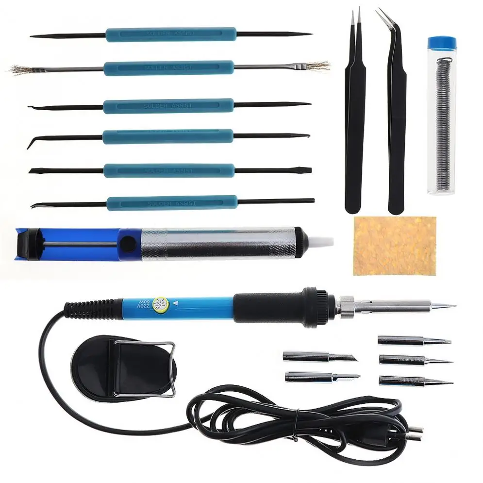 EU 110/220V 60w Adjustable Temperature Electric Soldering Iron Kits Tips Portable Welding Repair Tool Tweezers Solder Wire | Инструменты