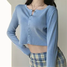 Aliexpress - 2021 Korean version of solid color O-neck short knit sweater women’s slim cardigan fashion sleeve sun protection top