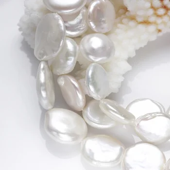 

Genuine Natural 17mm AAA- white large coin pearl strands loose beads women lady jewelry DIY