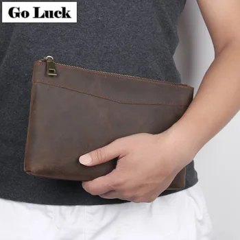 

GO-LUCK Brand New Business OL Daily Clutches Bag Genuine Leather Men's RFID Wristlet Cell Phone Pouch Wallet Handhold Purse Bags