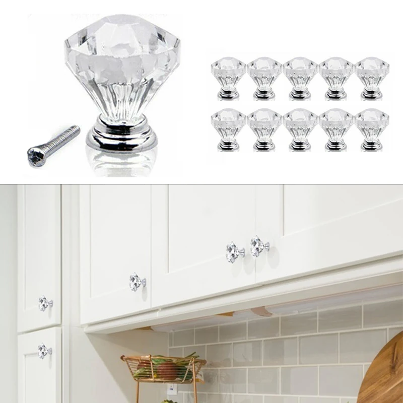 10X Crystal Diamond Kitchen Pull Handles Door Knobs Drawer Cupboard Cabinet 