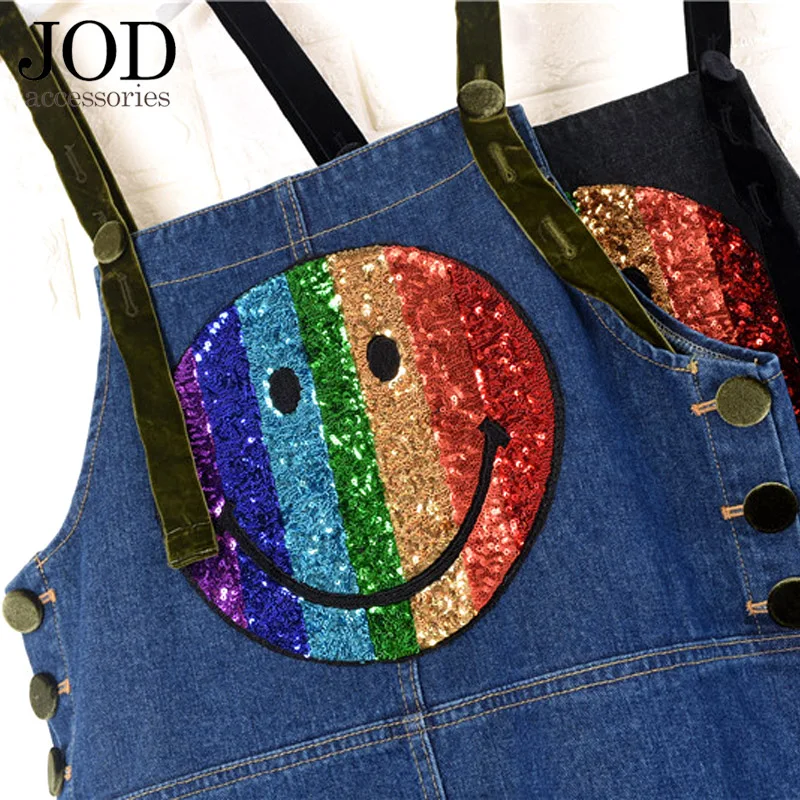 

Big Large Sequin Patch for Clothing Embroidery Smile Face Iron on Patch on Clothes DIY Decorative Sticker Badge Applique