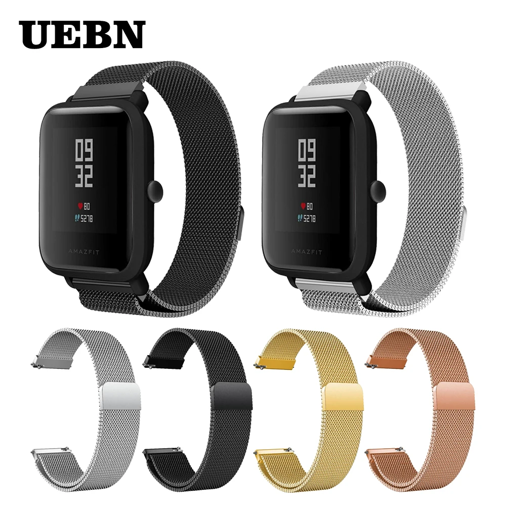 UEBN 20 мм 22 мм металлическая Миланская петля для Xiaomi Huami Amazfit bip/GTS/GTR 42 мм 47 мм ремешок на запястье браслет умные Ремешки для наручных часов