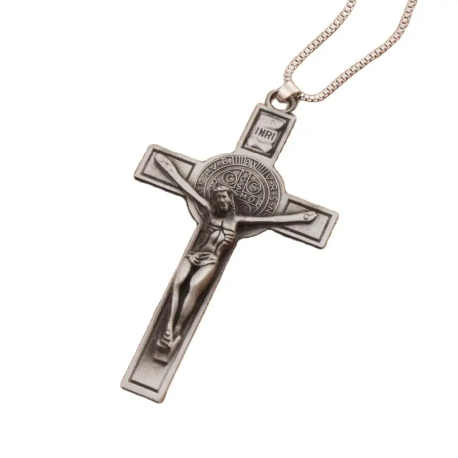 

12pcs Saint Benedict Medal Catholic Crucifix Bible Prayer Cross Pendant Men Necklace Chain 24inches N1783