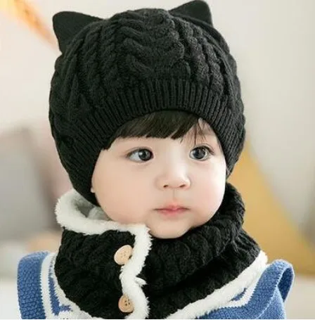 Комплекты шапок и шарфов для маленьких детей вязаная зимняя Кепка-капюшон с шарфом, теплый шарф с капюшоном вязаная шапка Милая теплая