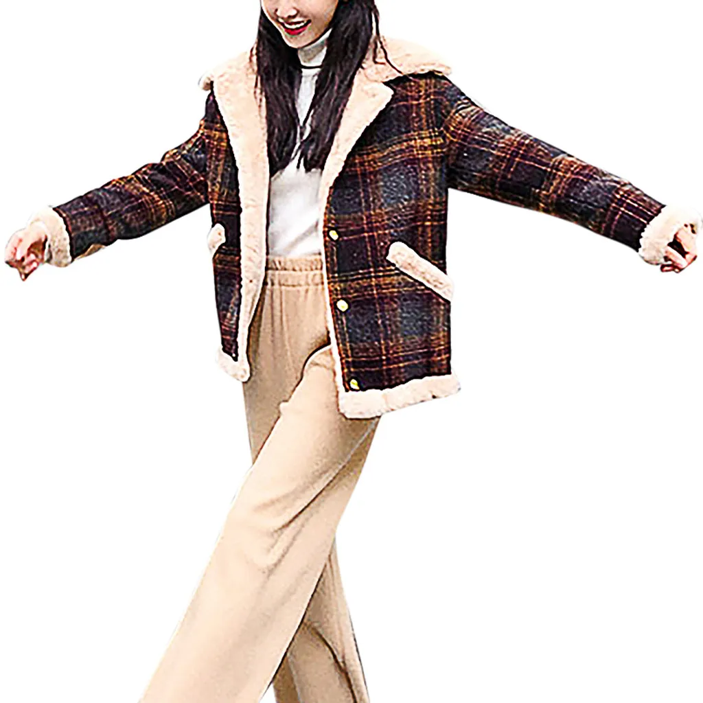 Зимнее женское пальто manteau femme hiver, верхняя одежда в клетку, пэтчворк, утепленное пальто, плюшевая куртка, пальто abrigos mujer invierno