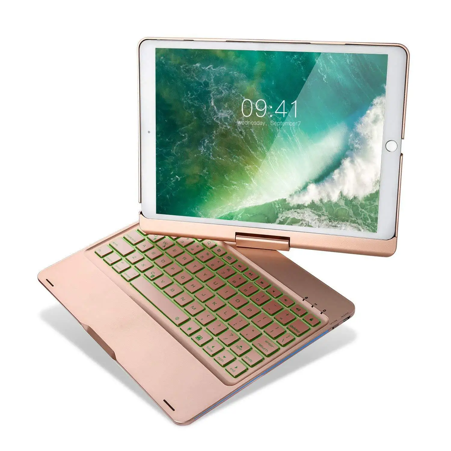 

F360 iPad Pro 10.5 360-Degree Rotating Seven-Color Backlight Tablet iPad Wireless Bluetooth Keyboard Cover Case