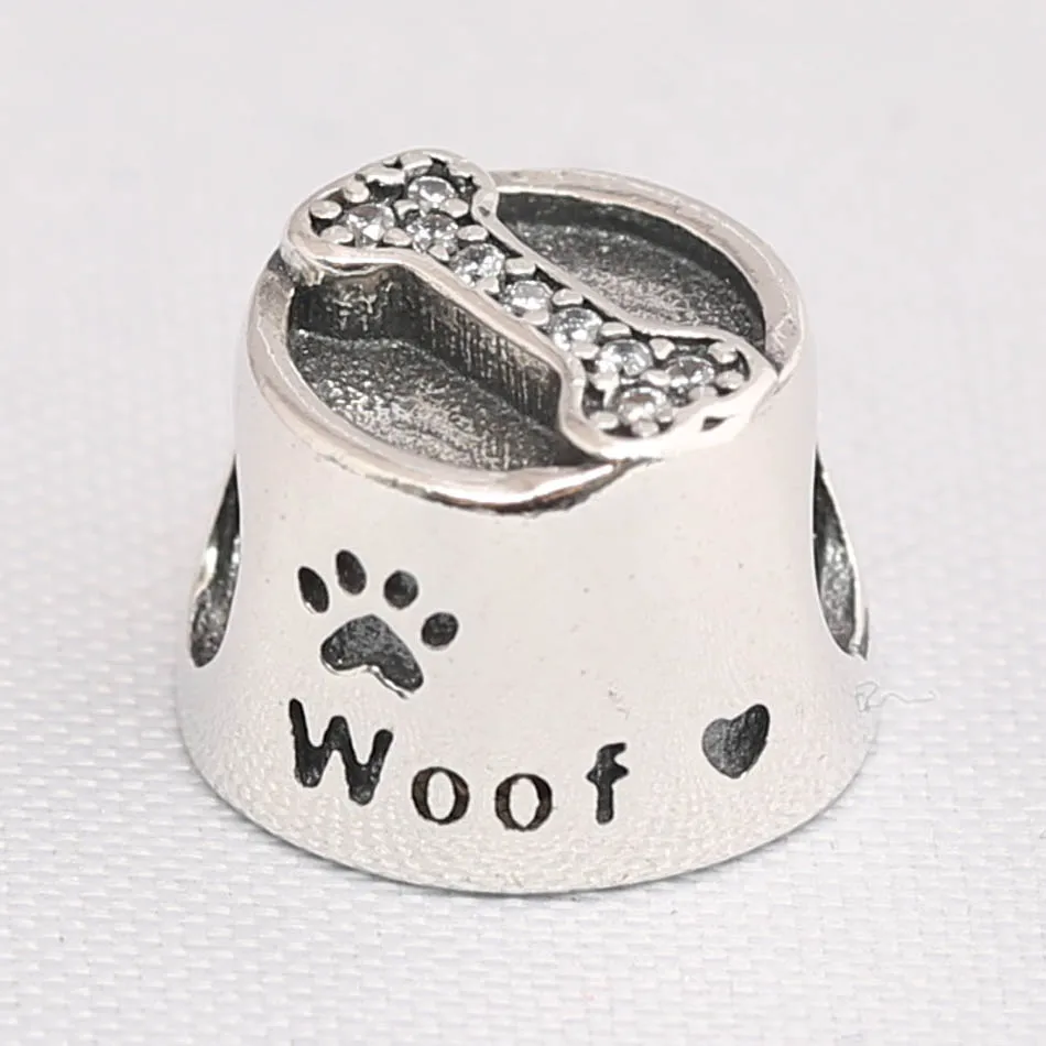 Аутентичные бусины S925 DIY Ювелирные изделия собака миска Woof Шарм подходит для