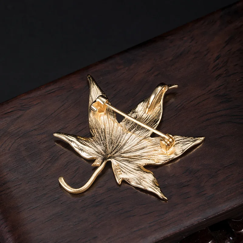 925 Sterling Silver Golden Maple Leaf Brooch For Clothes Women's Fashion Jewelry Luxury Elegant Gift Sweater Accessories