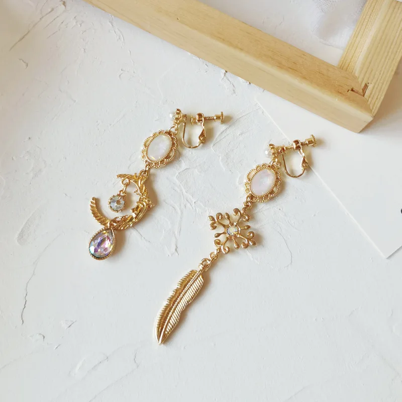 8.6 cm Bohemia Gold Color Feather Clip Earrings No Pierced Long Statement Moon Clip on Ear Without Piercing Hole For Women - Окраска металла: clip on ears
