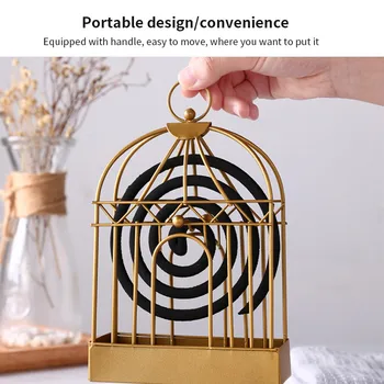 

1 Pcs Golden Bird Cage Shape Mosquito Coil Holder Hanging Type Mosquito Coil Box Home Supplies