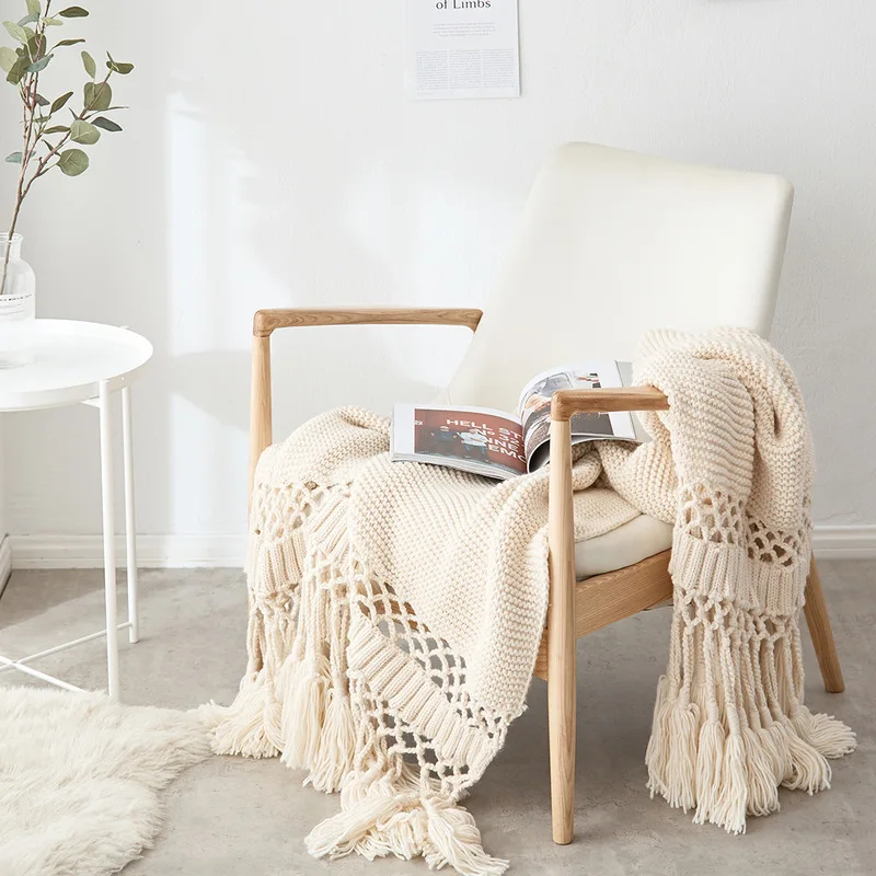 

Beds Hand-knitted Sofa Blanket Photo Props Tassel Weighted Blanket Air Conditioning Blanket Chunky Knit Blanket