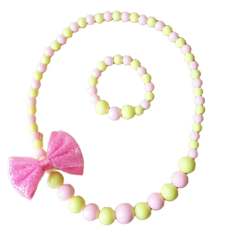 2019 детская бусина с бантиком кулон в виде милого сердца и цветка ожерелье