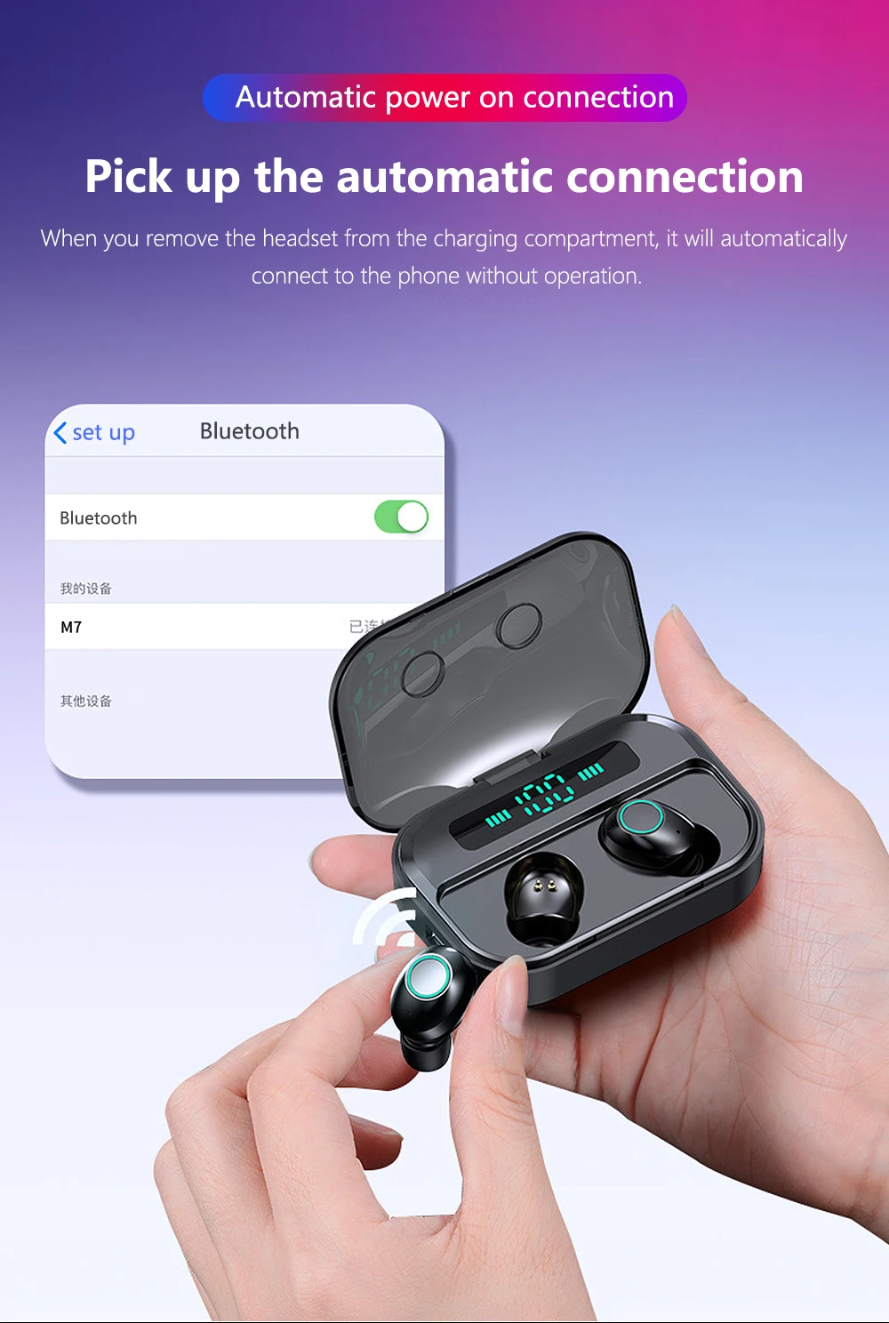 M7 TWS Bluetooth 5,0 наушники беспроводные наушники дисплей питания спортивные стерео беспроводные наушники гарнитура с зарядным устройством