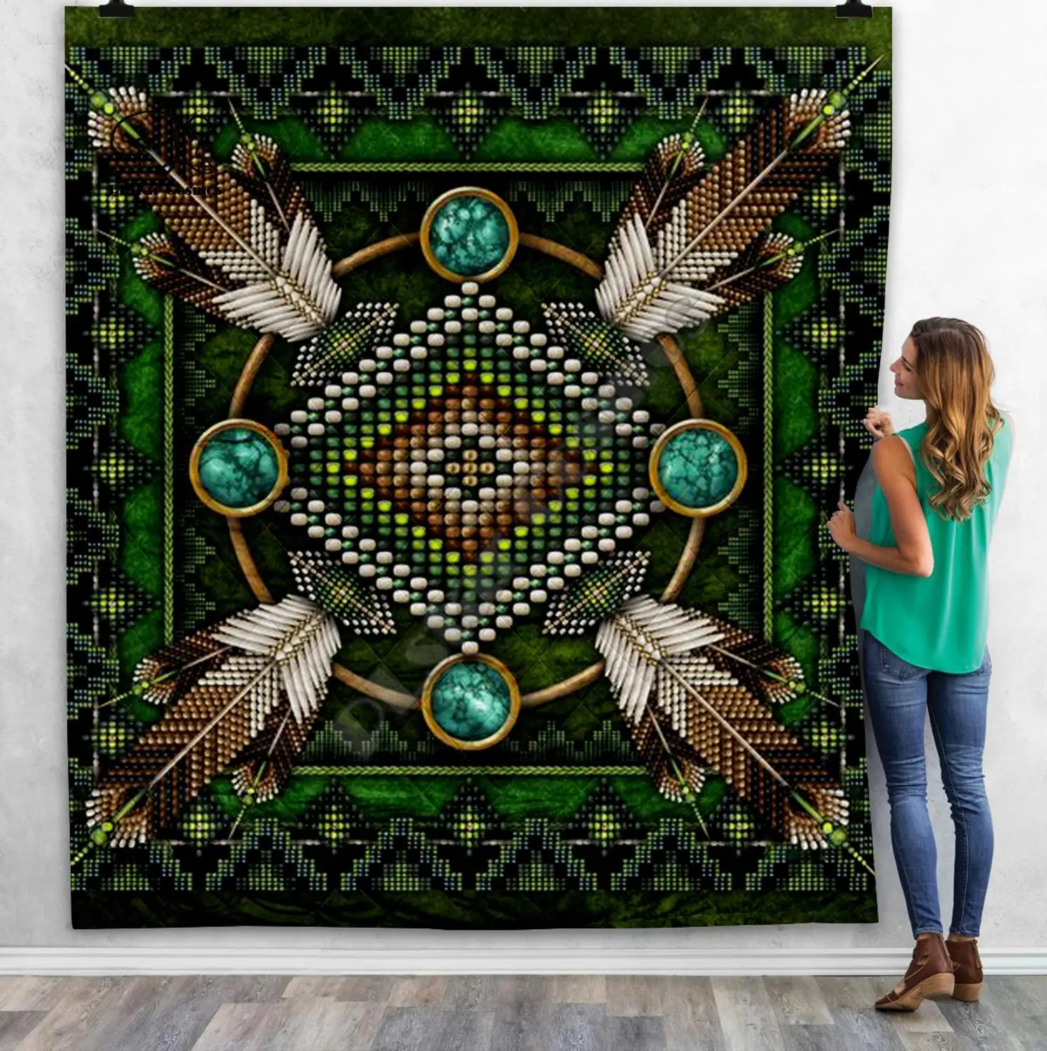 

Black Native Indian Lakota Skull buffalo soldier 3D Quilt Blanket Adult Bedding Throw Soft Warm Blanket With Cotton Quilt-3