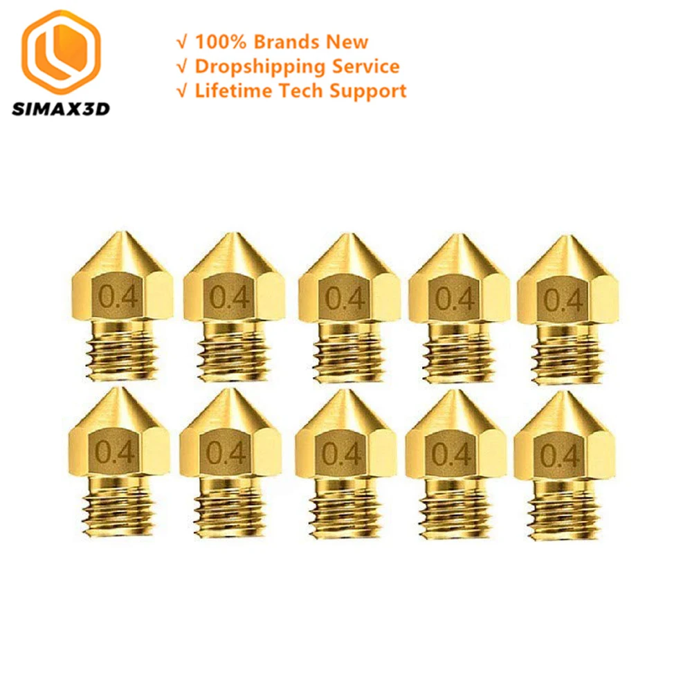 

SIMAX3D 10pcs 3D Printer Parts Brass Copper Nozzle 0.4mm Extruder Print Head Nozzles for 1.75mm CR10 CR10S Ender 3 MK8 Makerbot
