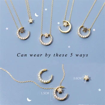 

Simple Fresh Pendant Necklace Jewelry Moon&Star Pendant Statement Necklace Love Gift For Women Girl Friend, A Five-Belt