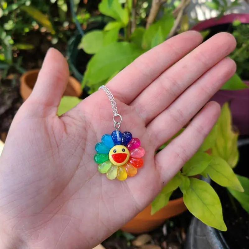 Happy Rainbow Flower Necklace Cute and Adorable Rainbow Happy