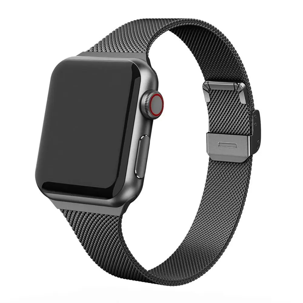 Женский тонкий ремешок для Apple Watch 38 мм 40 мм iWatch 4 band 44 мм 42 мм Миланская петля ремешок для часов Браслет Apple watch серия 5 4 - Цвет ремешка: Black