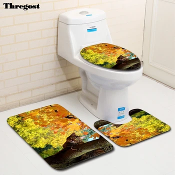 

Thregost 3 Pcs Washroom Rug Mat 3D Print Non-slip Bathroom Mat Set Microfiber Shower Toilet Room Carpet Rugs Bath Mats Set