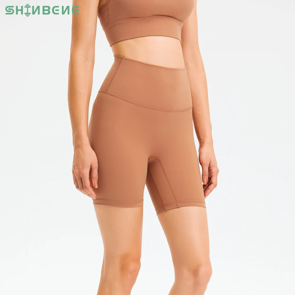 

SHINBENE 6" Camel Toe Proof High Waist Gym Yoga Workout Shorts Women Plain Spandex 4 Way Stretch Running Fitness Sport Shorts