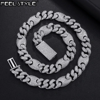 

Hip Hop Bling AAA CZ Cubic Zirconia Iced Out Box Clasp Coffee Bean Miami Cuban Link Chain Necklace For Men Choker Jewelry