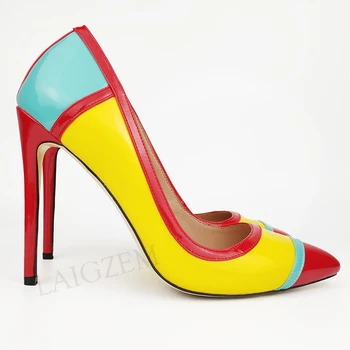 

LAIGZEM Women Pumps Color Blocking Slim High Heels Ladies Stiletto Spring Summer Shoes Woman Salto Alto Large Size 34 45 46 47