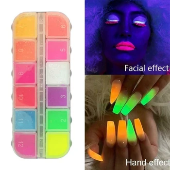 

Body Nail Glitter Glow-In-Dark-Powder Makeup Eyeshadow Nail-Dust Fluorescent Powder Bulk UV Gel Polish Art Powder 12-Colors/set