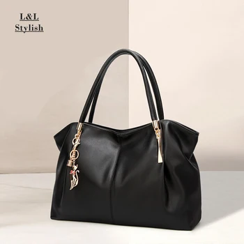 

L&L Stylish Cat Pendant Women Bags Large Capacity Handbag PU Leather Shoulder Bag Simple Female Bag Ladies Hand Bags tote bags