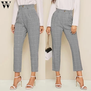 

Womail Women Plaid Pant Summer Autumn New Fashion Lattice Leisure Pant Suit High Waist Wide Leg Pant Work Pantalones De Mujer