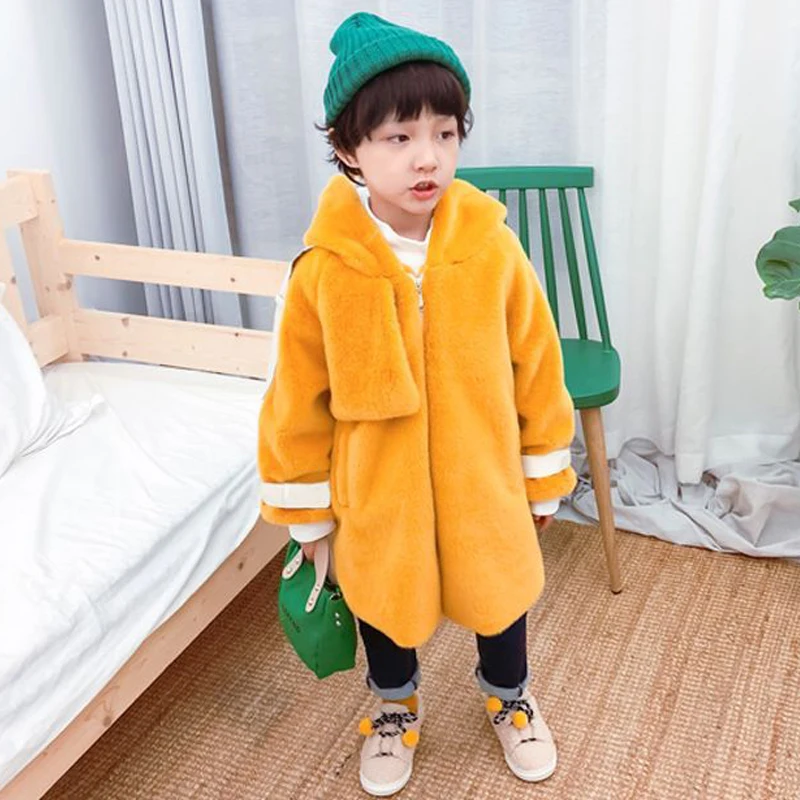 yellow Г. Элегантная модная детская зимняя куртка зимнее пальто для девочек детское теплое длинное пуховое пальто с меховым воротником и капюшоном для От 2 до 10 лет-подростков - Цвет: yellow
