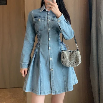 

HIGH STREET Newest 2020 Fashion Designer Dress WomenS Long Sleeve Buttons Denim Dress