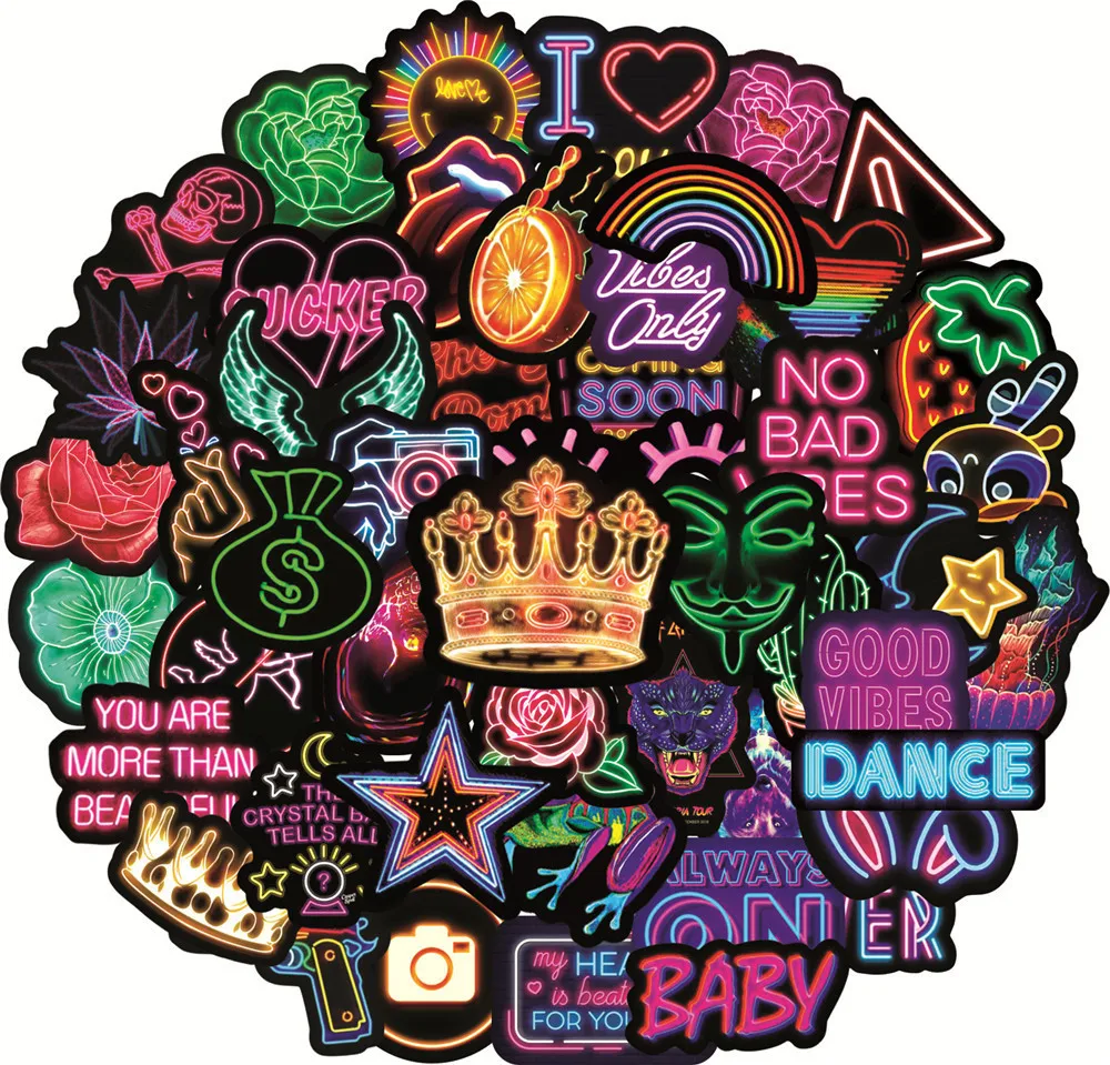 

50pcs New Neon Light Stickers For Laptop Notebook Adesivi Craft Supplies Scrapbooking Nightmare Before Christmas Sticker Maker