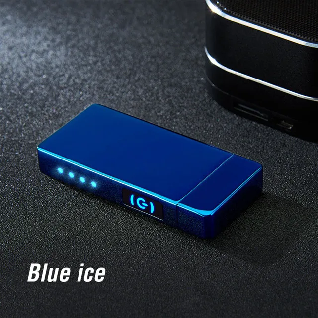 Подарок, двойная дуговая USB Зажигалка, ветрозащитная, беспламенная дуговая зажигалка, плазменная электронная USB Зажигалка, гаджеты для курения для мужчин - Цвет: blue ice