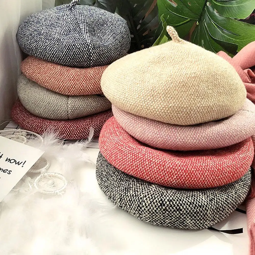 Women Classic Wool Felt Warm French Beret Hat Beanie Pure Color Sweet