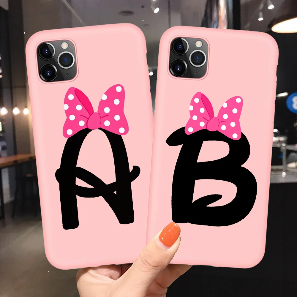 Мягкий чехол для телефона из ТПУ с надписью Monogram A B C D розовым бантом iphone 11 Pro XR X XS