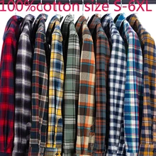 Новое поступление, Осеннее хлопковое платье с длинными рукавами, рубашки, утонченная Повседневная фланелевая клетчатая рубашка, большие размеры, S M L XL 2XL 3XL 4XL, 5XL6XL